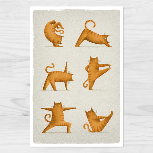 Ginger Tabby Cat Yoga Postcard