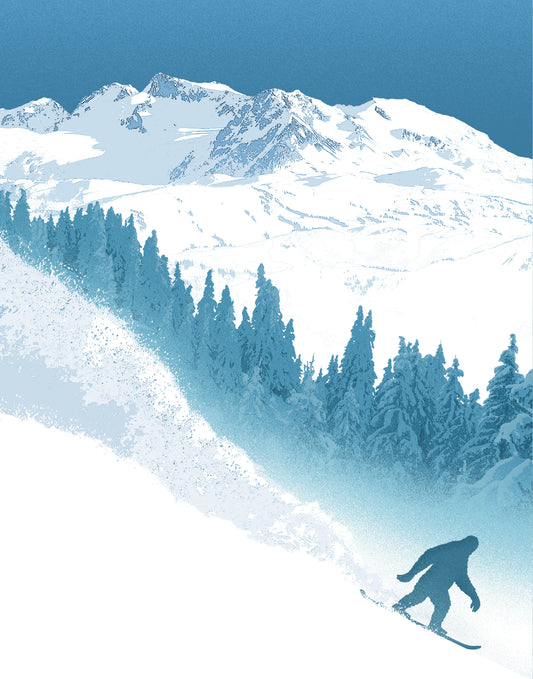 Sasquatch Snowboarding Whistler Art Print