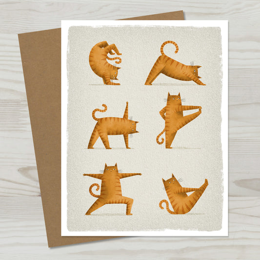 Ginger Tabby Cat Yoga Greeting Card