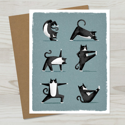 Tuxedo Cat Yoga Greeting Card
