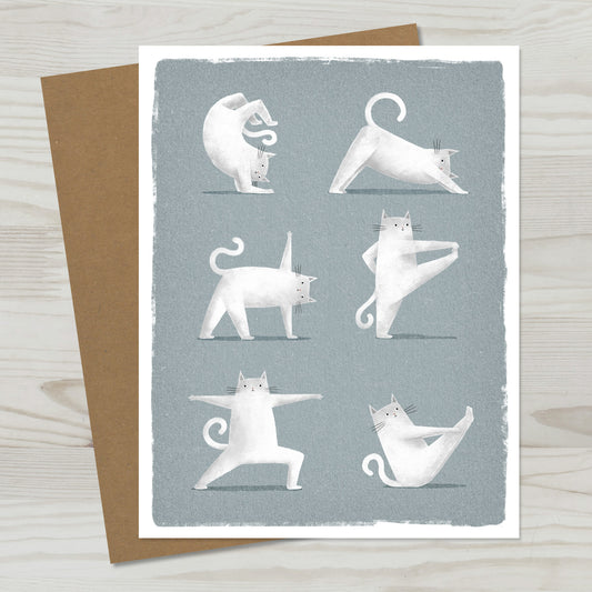 White Cat Yoga Greeting Card