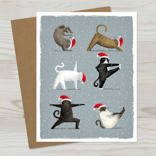 Multicat Yoga Christmas Greeting Card
