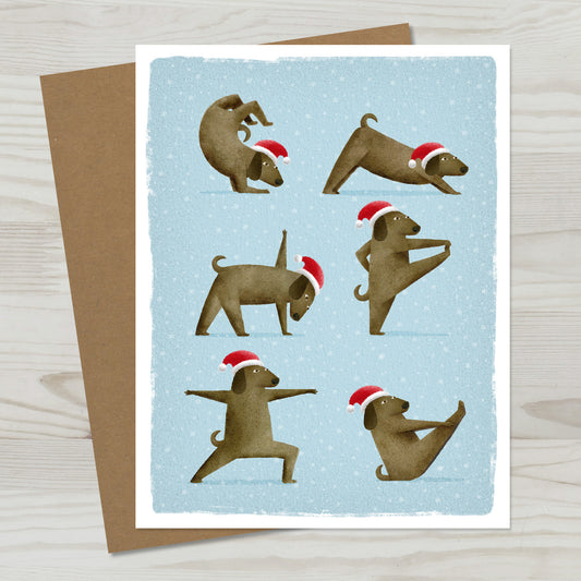 Brown Dog Yoga Christmas Greeting Card